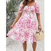 image:imageMakeMeChic Womens Maternity Baby Shower Dress Summer Vacation Sundress  Floral Print Puff Short Sleeve Smocked Ruffle Backless Boho Beach Cute Mini DressesPink Floral B