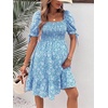 image:imageMakeMeChic Womens Maternity Baby Shower Dress Summer Vacation Sundress  Floral Print Puff Short Sleeve Smocked Ruffle Backless Boho Beach Cute Mini DressesBlue Daisy