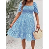 image:imageMakeMeChic Womens Maternity Baby Shower Dress Summer Vacation Sundress  Floral Print Puff Short Sleeve Smocked Ruffle Backless Boho Beach Cute Mini DressesBlue Daisy