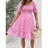 image:imageMakeMeChic Womens Maternity Baby Shower Dress Summer Vacation Sundress  Floral Print Puff Short Sleeve Smocked Ruffle Backless Boho Beach Cute Mini DressesPink Daisy