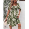 image:imageMakeMeChic Womens Maternity Baby Shower Dress Summer Vacation Sundress  Floral Print Puff Short Sleeve Smocked Ruffle Backless Boho Beach Cute Mini DressesGreen B