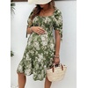 image:imageMakeMeChic Womens Maternity Baby Shower Dress Summer Vacation Sundress  Floral Print Puff Short Sleeve Smocked Ruffle Backless Boho Beach Cute Mini DressesGreen B