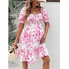 image:imageMakeMeChic Womens Maternity Baby Shower Dress Summer Vacation Sundress  Floral Print Puff Short Sleeve Smocked Ruffle Backless Boho Beach Cute Mini DressesPink Floral B