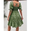 image:imageMakeMeChic Womens Maternity Baby Shower Dress Summer Vacation Sundress  Floral Print Puff Short Sleeve Smocked Ruffle Backless Boho Beach Cute Mini DressesGreen Daisy