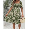 image:imageMakeMeChic Womens Maternity Baby Shower Dress Summer Vacation Sundress  Floral Print Puff Short Sleeve Smocked Ruffle Backless Boho Beach Cute Mini DressesGreen B