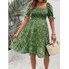 image:imageMakeMeChic Womens Maternity Baby Shower Dress Summer Vacation Sundress  Floral Print Puff Short Sleeve Smocked Ruffle Backless Boho Beach Cute Mini DressesGreen Daisy