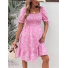 image:imageMakeMeChic Womens Maternity Baby Shower Dress Summer Vacation Sundress  Floral Print Puff Short Sleeve Smocked Ruffle Backless Boho Beach Cute Mini DressesPink Daisy