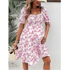 image:imageMakeMeChic Womens Maternity Baby Shower Dress Summer Vacation Sundress  Floral Print Puff Short Sleeve Smocked Ruffle Backless Boho Beach Cute Mini DressesPink a