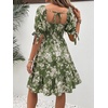 image:imageMakeMeChic Womens Maternity Baby Shower Dress Summer Vacation Sundress  Floral Print Puff Short Sleeve Smocked Ruffle Backless Boho Beach Cute Mini DressesGreen B