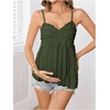image:imageMakeMeChic Womens Maternity Babydoll Tank Tops Peplum Ruffle Cami Top  Cute Maternity Tops Maternity Shirts Sleeveless Summer Clothes PregnancyDark Green