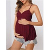 image:imageMakeMeChic Womens Maternity Babydoll Tank Tops Peplum Ruffle Cami Top  Cute Maternity Tops Maternity Shirts Sleeveless Summer Clothes PregnancyRed