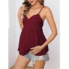 image:imageMakeMeChic Womens Maternity Babydoll Tank Tops Peplum Ruffle Cami Top  Cute Maternity Tops Maternity Shirts Sleeveless Summer Clothes PregnancyRed