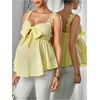 image:imageMakeMeChic Womens Maternity Blouse Bow Floral Lace Backless Sleeveless Shirred Boho Pregnancy Peplum TopsYellow
