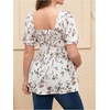 image:imageMakeMeChic Womens Maternity Blouse Floral Square Neck Puff Sleeve Smocked Peplum TopsMulticolor