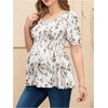 image:imageMakeMeChic Womens Maternity Blouse Floral Square Neck Puff Sleeve Smocked Peplum TopsMulticolor