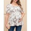 image:imageMakeMeChic Womens Maternity Blouse Floral Square Neck Puff Sleeve Smocked Peplum TopsMulticolor