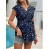 image:imageMakeMeChic Womens Maternity Blouse Graphic Notch V Neck Cap Sleeve Belted Summer ShirtBlue