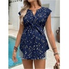 image:imageMakeMeChic Womens Maternity Blouse Graphic Notch V Neck Cap Sleeve Belted Summer ShirtBlue