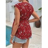 image:imageMakeMeChic Womens Maternity Blouse Graphic Notch V Neck Cap Sleeve Belted Summer ShirtBurgundy