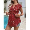 image:imageMakeMeChic Womens Maternity Blouse Graphic Notch V Neck Cap Sleeve Belted Summer ShirtBurgundy