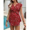 image:imageMakeMeChic Womens Maternity Blouse Graphic Notch V Neck Cap Sleeve Belted Summer ShirtBurgundy