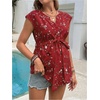 image:imageMakeMeChic Womens Maternity Blouse Graphic Notch V Neck Cap Sleeve Belted Summer ShirtBurgundy