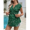 image:imageMakeMeChic Womens Maternity Blouse Graphic Notch V Neck Cap Sleeve Belted Summer ShirtDark Green