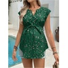 image:imageMakeMeChic Womens Maternity Blouse Graphic Notch V Neck Cap Sleeve Belted Summer ShirtDark Green