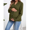 image:imageMakeMeChic Womens Maternity Blouse Notched Button Down Ruffle Long Sleeve Dressy Tops