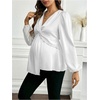 image:imageMakeMeChic Womens Maternity Blouse Work Clothes Pregnancy Twisted V Neck Lantern Sleeve Peplum TopsWhite