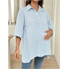 image:imageMakeMeChic Womens Maternity Blouses Striped Half Sleeve Oversized Pregnancy Casual Button Down ShirtBlue