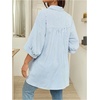 image:imageMakeMeChic Womens Maternity Blouses Striped Half Sleeve Oversized Pregnancy Casual Button Down ShirtBlue