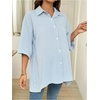 image:imageMakeMeChic Womens Maternity Blouses Striped Half Sleeve Oversized Pregnancy Casual Button Down ShirtBlue