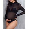 image:imageMakeMeChic Womens Maternity Bodysuit Mesh Sheer Mock Neck Long Sleeve Pregnancy Photoshoot BodysuitsBlack