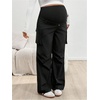image:imageMakeMeChic Womens Maternity Cargo Pants High Waisted Wide Leg Pregnancy Trousers StreetwearBlack