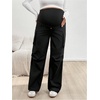 image:imageMakeMeChic Womens Maternity Cargo Pants High Waisted Wide Leg Pregnancy Trousers StreetwearBlack