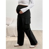 image:imageMakeMeChic Womens Maternity Cargo Pants High Waisted Wide Leg Pregnancy Trousers StreetwearBlack