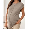 image:imageMakeMeChic Womens Maternity Clothes Crewneck Cap Sleeve Ribbed Pregnancy Casual T ShirtCoffee Brown
