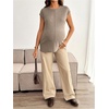 image:imageMakeMeChic Womens Maternity Clothes Crewneck Cap Sleeve Ribbed Pregnancy Casual T ShirtCoffee Brown