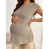 image:imageMakeMeChic Womens Maternity Clothes Crewneck Cap Sleeve Ribbed Pregnancy Casual T ShirtCoffee Brown