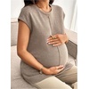 image:imageMakeMeChic Womens Maternity Clothes Crewneck Cap Sleeve Ribbed Pregnancy Casual T ShirtCoffee Brown