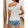 image:imageMakeMeChic Womens Maternity Clothes Polka Dots Slim Fit Asymmetrical Off The Shoulder TopsBlack and White