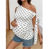 image:imageMakeMeChic Womens Maternity Clothes Polka Dots Slim Fit Asymmetrical Off The Shoulder TopsBlack and White