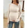 image:imageMakeMeChic Womens Maternity Cute Tops Long Sleeve Slim Fit Casual Spring Maternity ClothesApricot