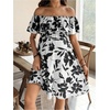 image:imageMakeMeChic Womens Maternity Dress Floral Off The Shoulder Ruffle Short Sleeve Flowy DressesBlack and White