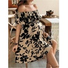 image:imageMakeMeChic Womens Maternity Dress Floral Off The Shoulder Ruffle Short Sleeve Flowy DressesKhaki