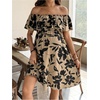 image:imageMakeMeChic Womens Maternity Dress Floral Off The Shoulder Ruffle Short Sleeve Flowy DressesKhaki