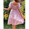 image:imageMakeMeChic Womens Maternity Dress Floral Square Neck Puff Sleeve Flowy Pregnancy Summer DressesPink