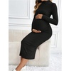 image:imageMakeMeChic Womens Maternity Dress Long Sleeve Mock Neck Casual Knit Bodycon DressesBlack