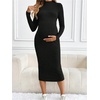 image:imageMakeMeChic Womens Maternity Dress Long Sleeve Mock Neck Casual Knit Bodycon DressesBlack